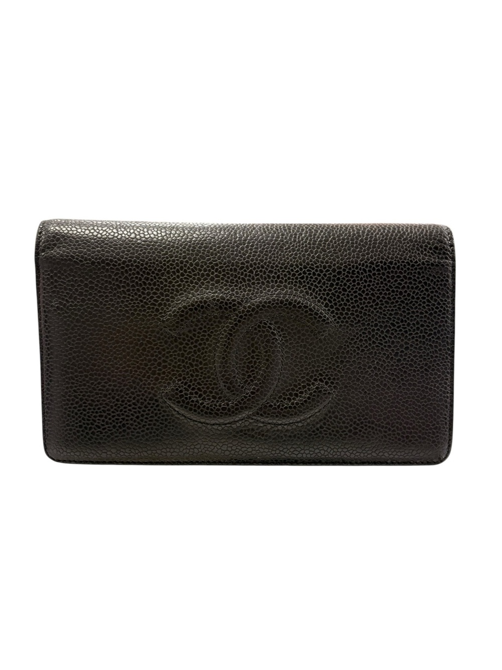 CHANEL Black Caviar Leather Wallet with Embossed CC